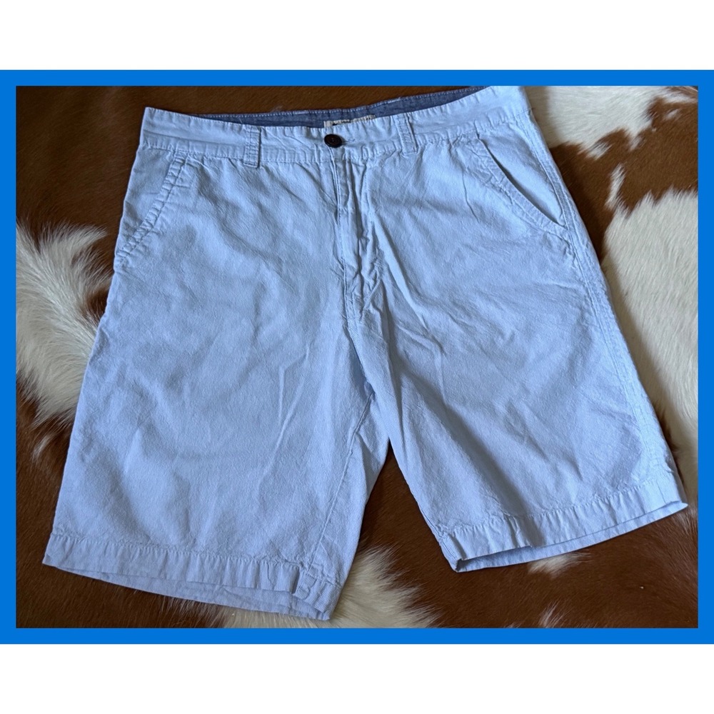 Islandia Clothing Co Mens Blue White Striped Seersucker Cotton Shorts Size 34